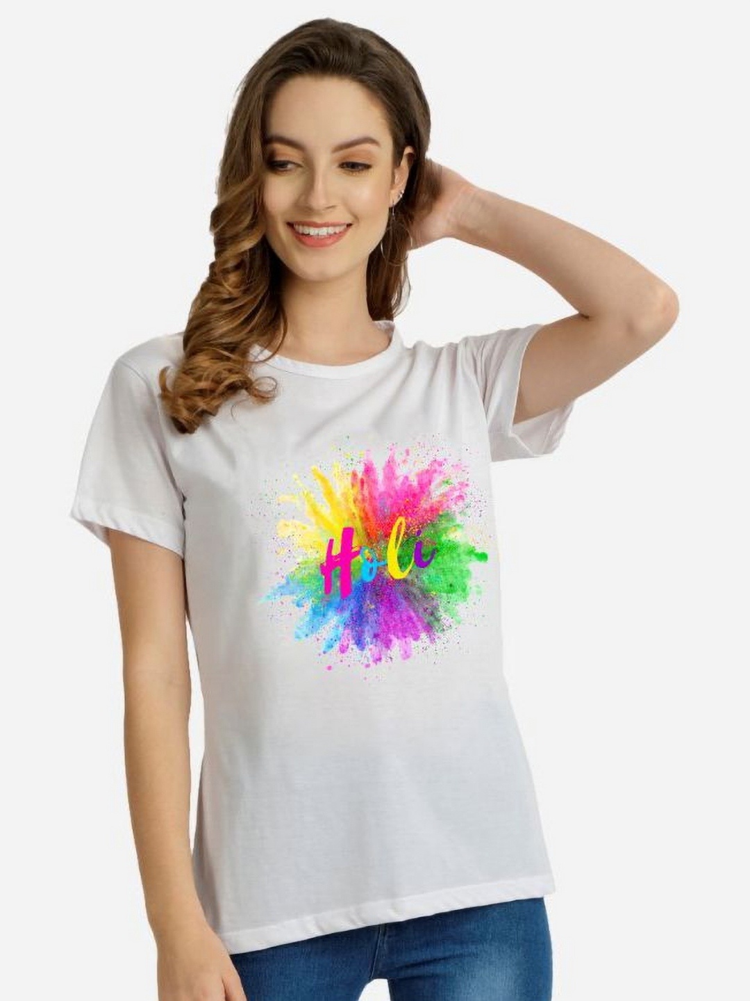 

Moda Rapido Women Holi Printed Tshirt, White