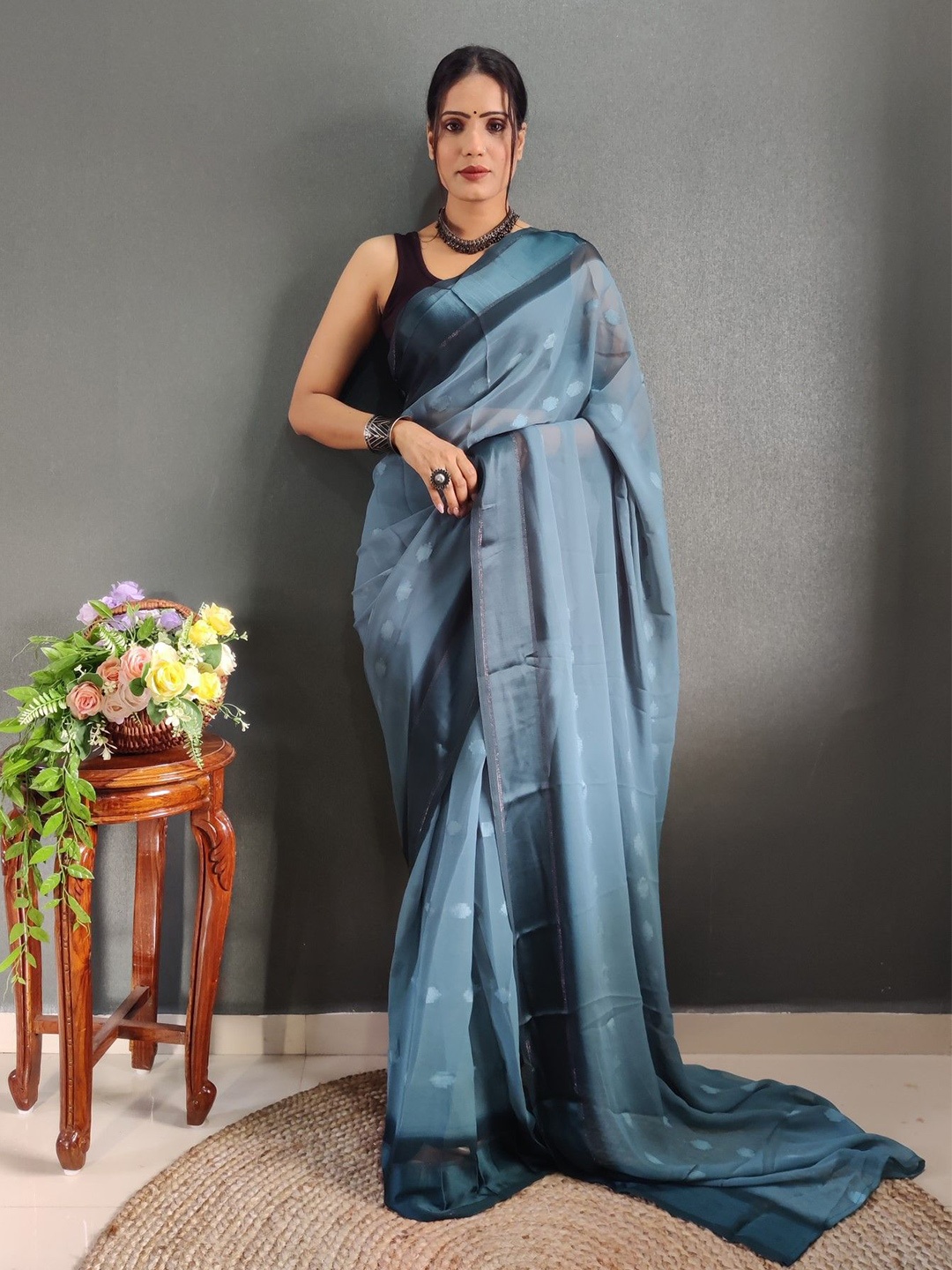 

Rangtulika Ethnics Poly Georgette Saree, Teal