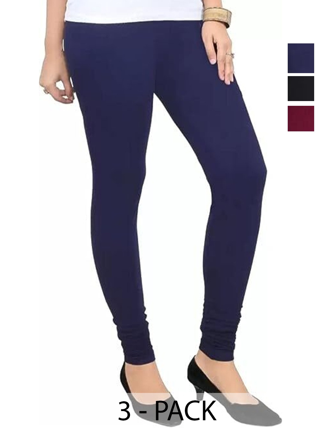 

URBAN KANYA Pack Of 3 Mid-Rise Ankle-Length Leggings, Blue