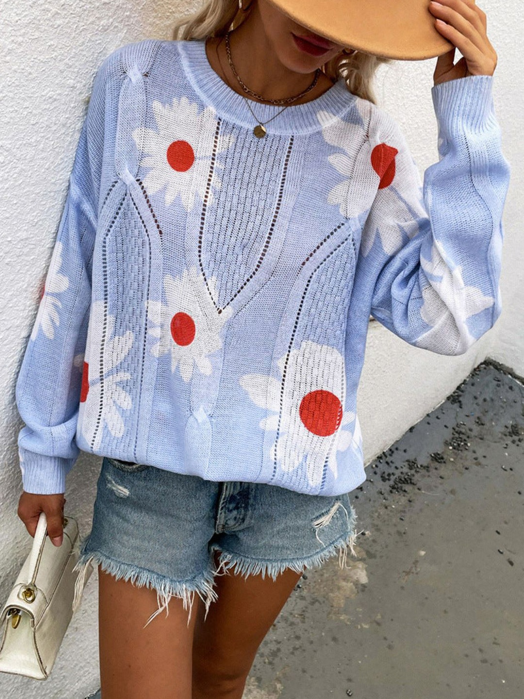 

Oh Rare Women Floral Printed Pullover, Blue