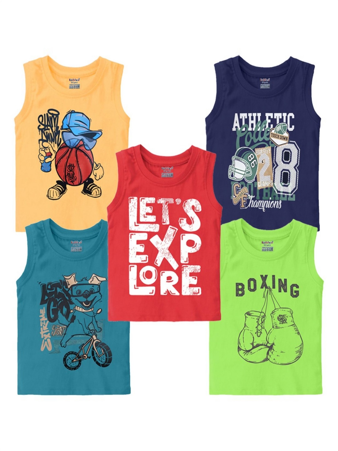 

Kiddeo Boys 5 Printed Pockets T-shirt, Multi