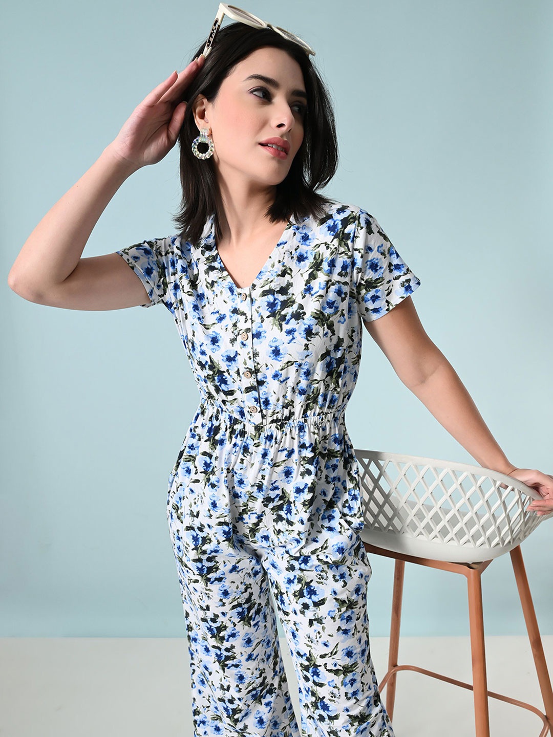 

Unifringe Printed Basic Jumpsuit, Blue