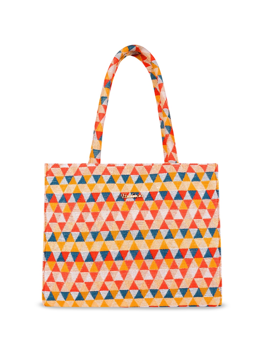 

LADY QUINTON Geometric Printed PU Oversized Structured Shoulder Bag, Orange