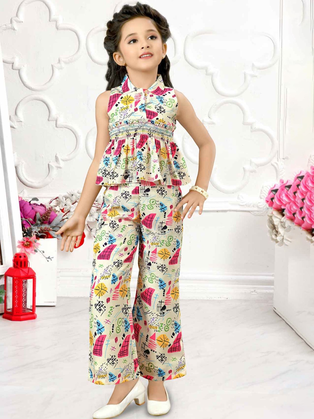 

Lagorii Girls Stylish Printed Cotton Clothing Set, Cream