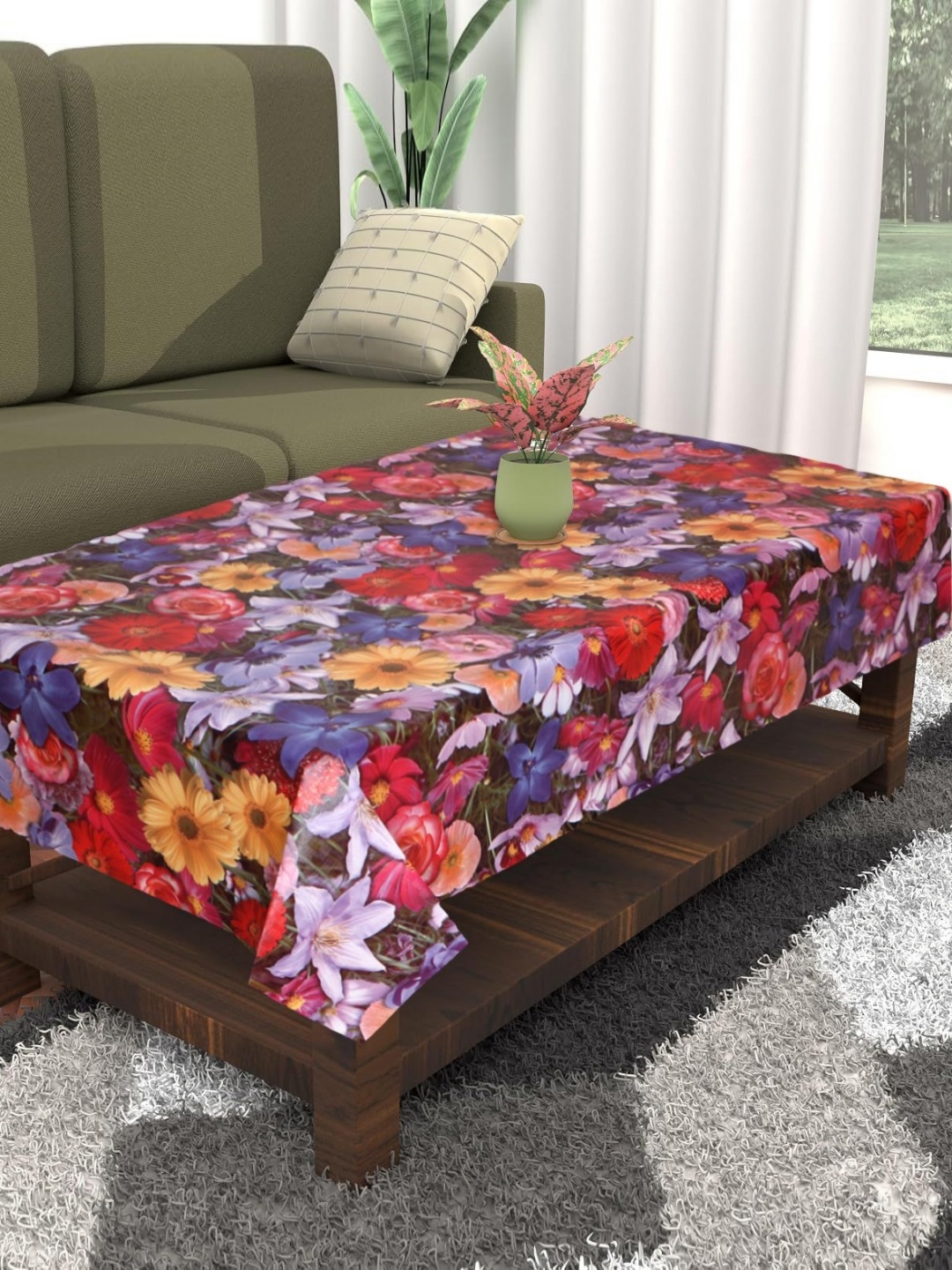 

Dakshya Industries Red Floral Waterproof Plastic 4-Seater Table Cover