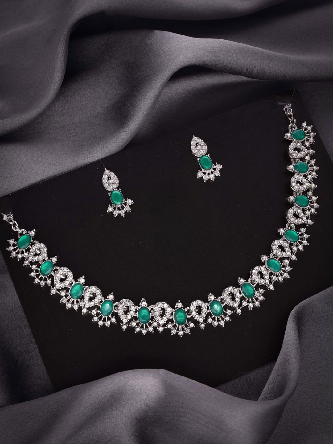 

DIVASTRI Set Of 2 Silver-Plated American Diamond-Studded Jewellery Sets