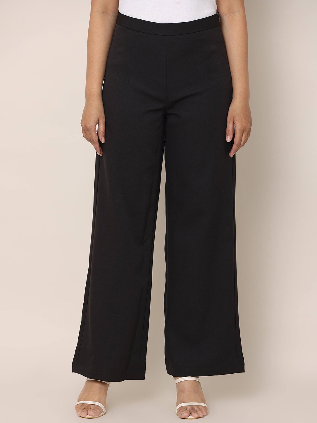 

URBAN POCHE Women Relaxed Straight Fit High-Rise Trousers, Black