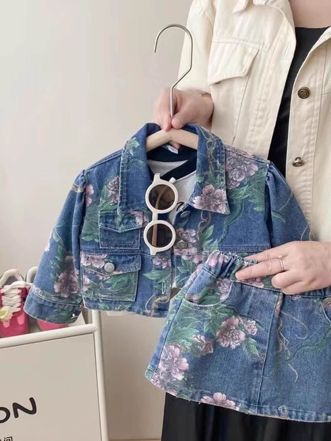 

Xsole Girls Floral Printed Shirt With Skirt, Blue