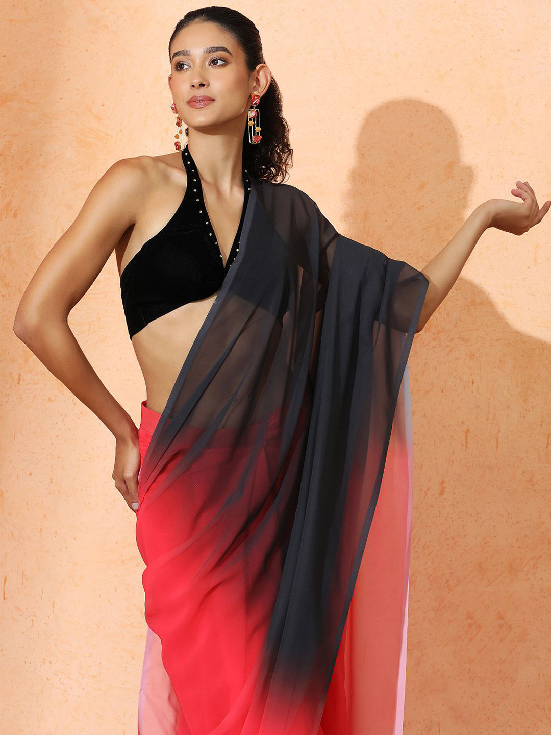 

Jaipur Kurti Ombre Pure Georgette Ready to Wear Saree, Red