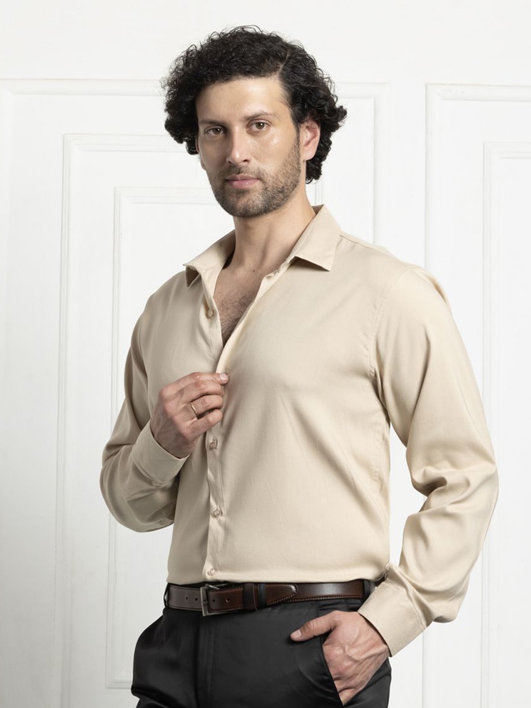 

FILO HEVIS Men Classic Opaque Casual Shirt, Beige