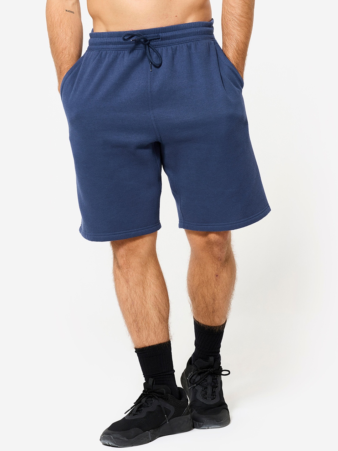 

Domyos By Decathlon Men Fleece Solid Low-Rise Sports Shorts, Navy blue