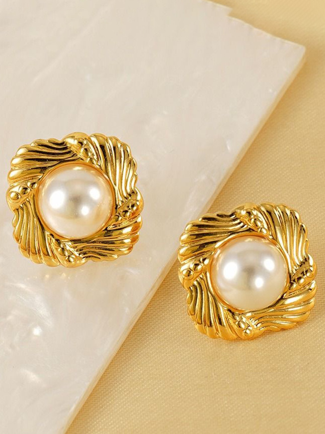 

KRYSTALZ Stainless Steel Gold-Plated Contemporary Shaped Studs