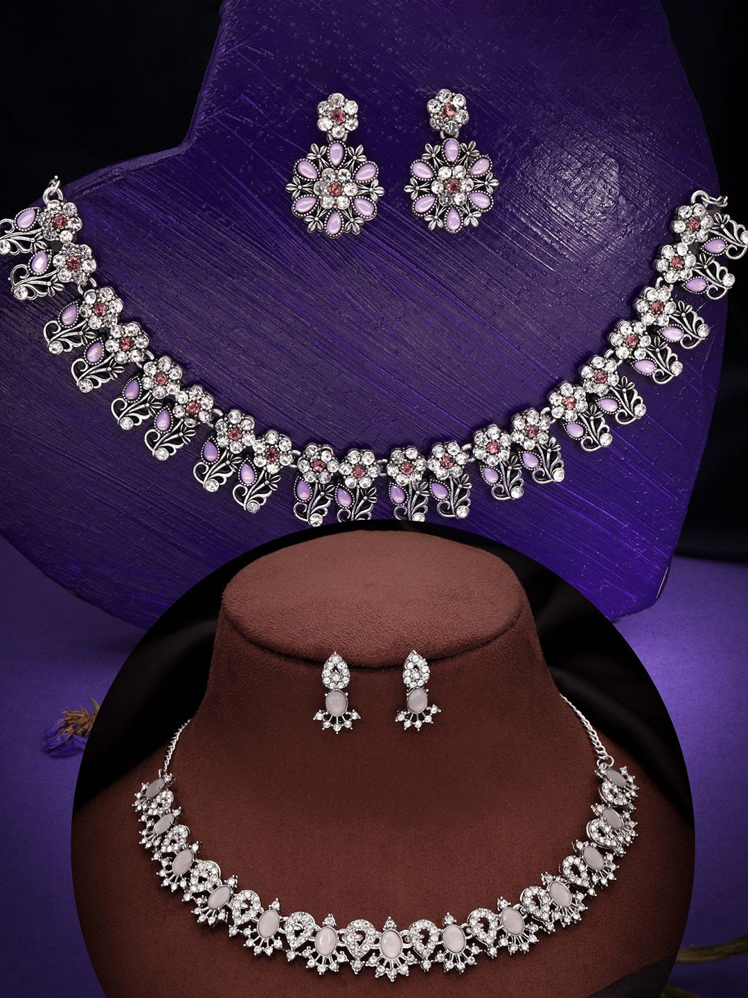 

DIVASTRI Set Of 2 Gold Silver & Plated Stone Studded Jewellery Sets