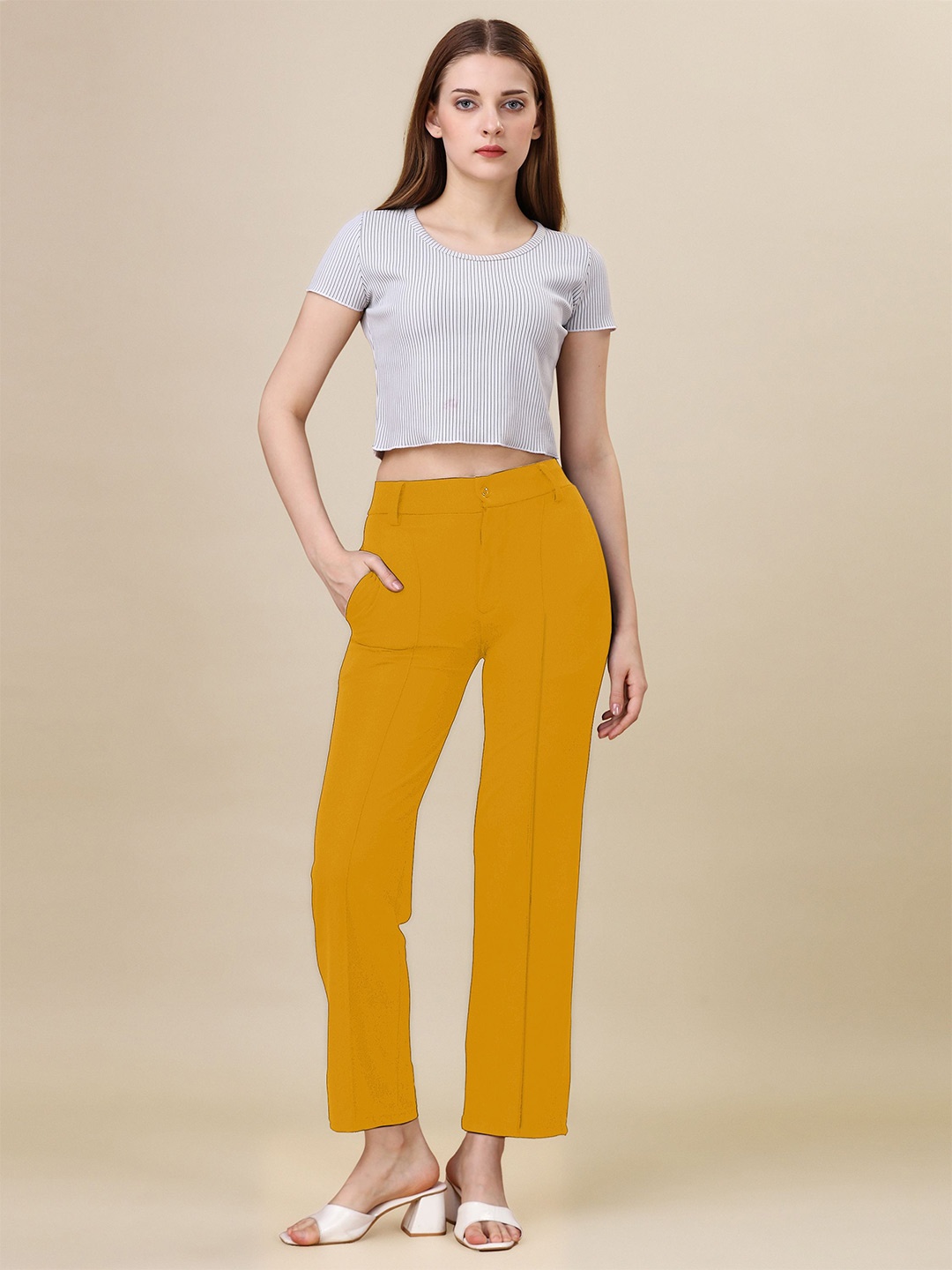 

DTR FASHION Women Wide-Leg Trousers, Yellow