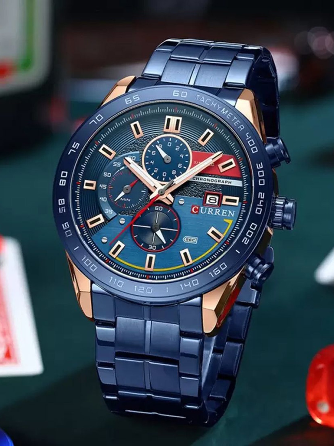 

Curren Men Brass Dial & Stainless Steel Straps Analogue Watch CR-8410-Blue RG