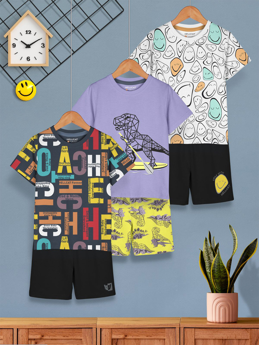 

HELLCAT Boys Printed T-shirt with Shorts, White