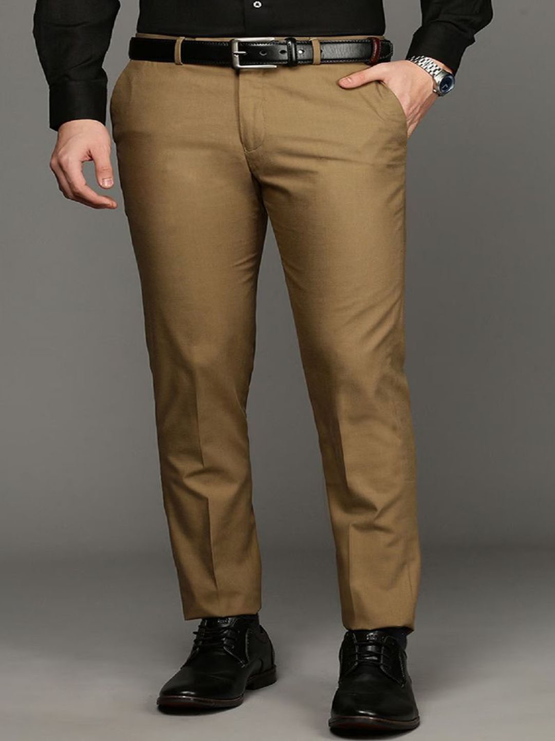 

Haul Chic Men Smart Slim Fit Trousers, Khaki