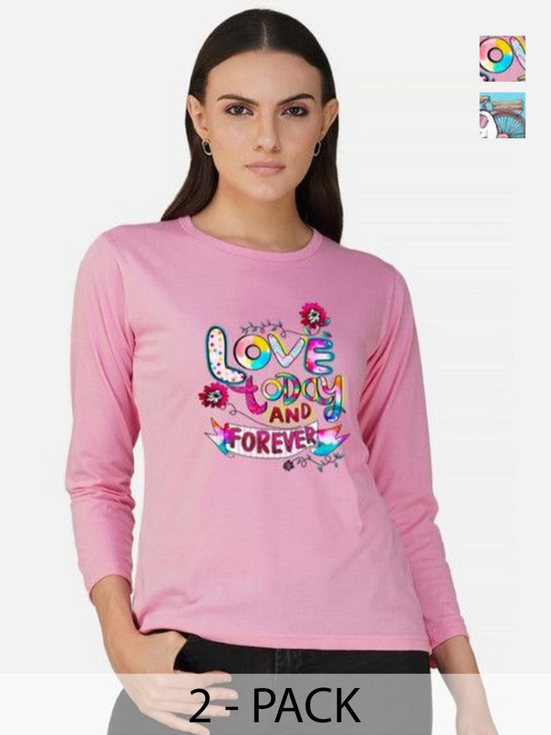 

Metronaut Women 2 Printed Bio Finish Applique T-shirt, Pink
