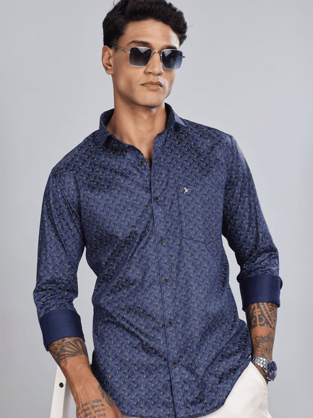 

Blueisland Clothing Men Standard Opaque Printed Formal Shirt, Navy blue