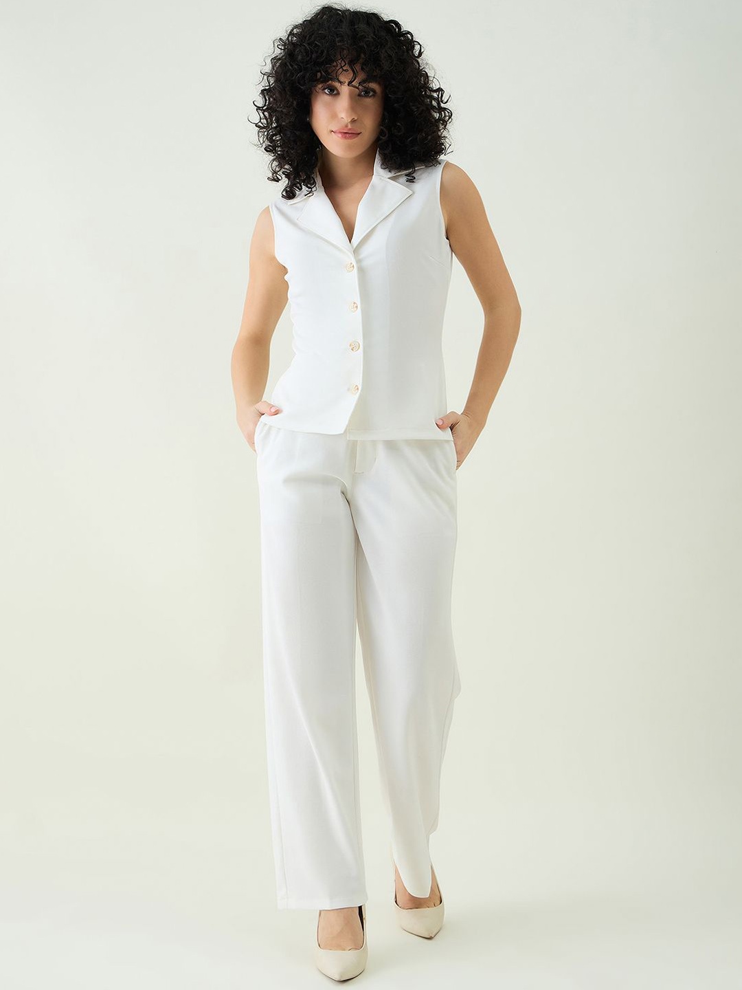 

aayu Shirt Collar Waistcoat With Trousers, White