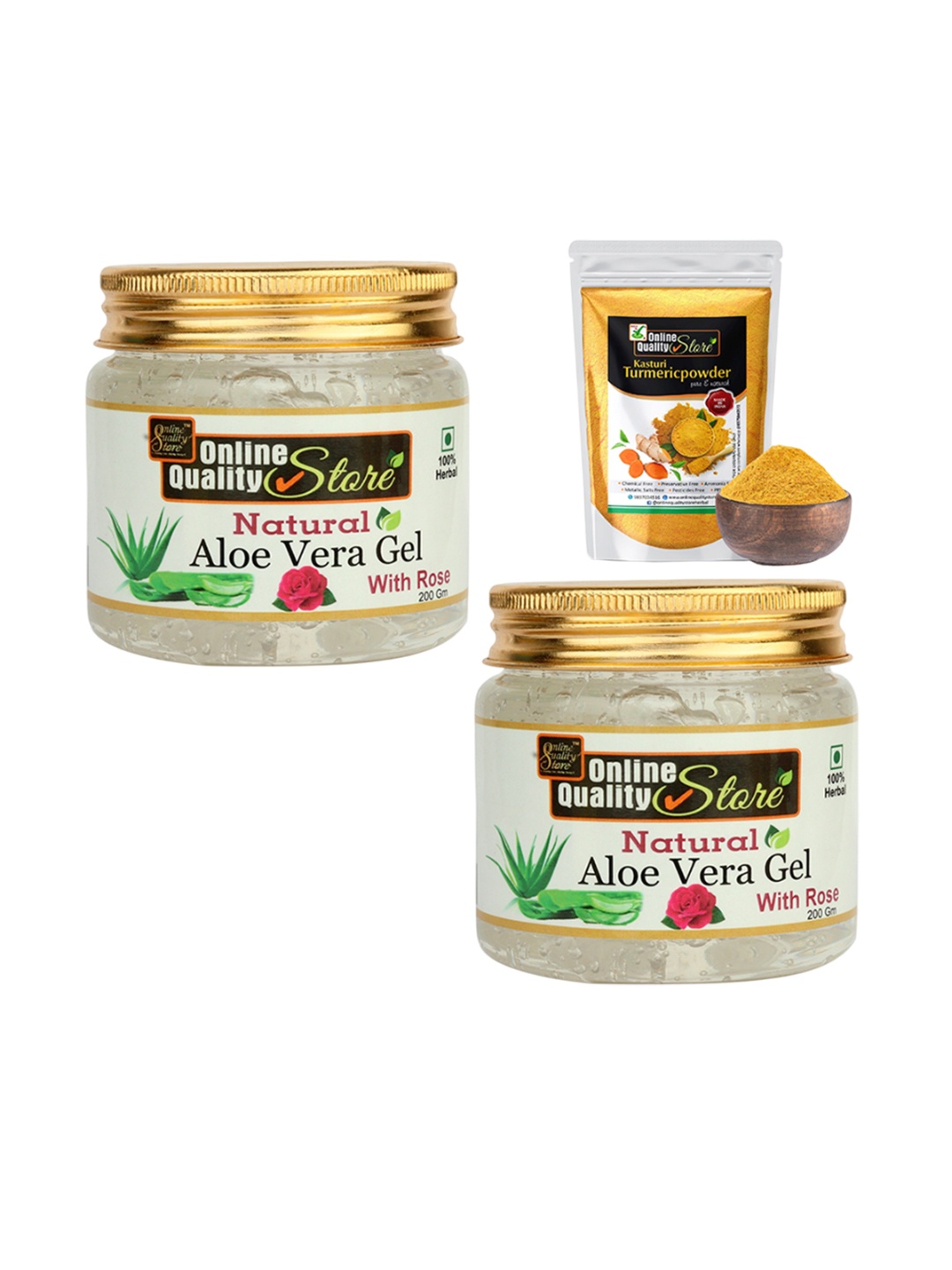 

Online Quality Store Set Of 2 Aloevera Gel - 200 g Each & Turmeric Powder - 800 g, Transparent