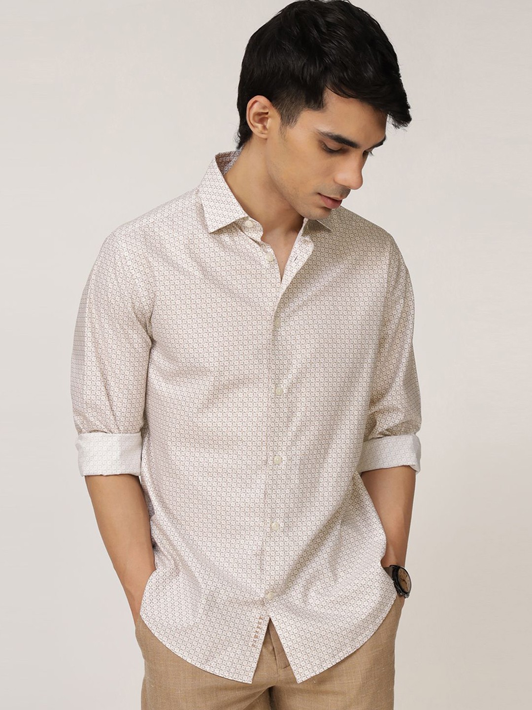 

Andamen Men Premium Slim Fit Opaque Printed Casual Shirt, Brown