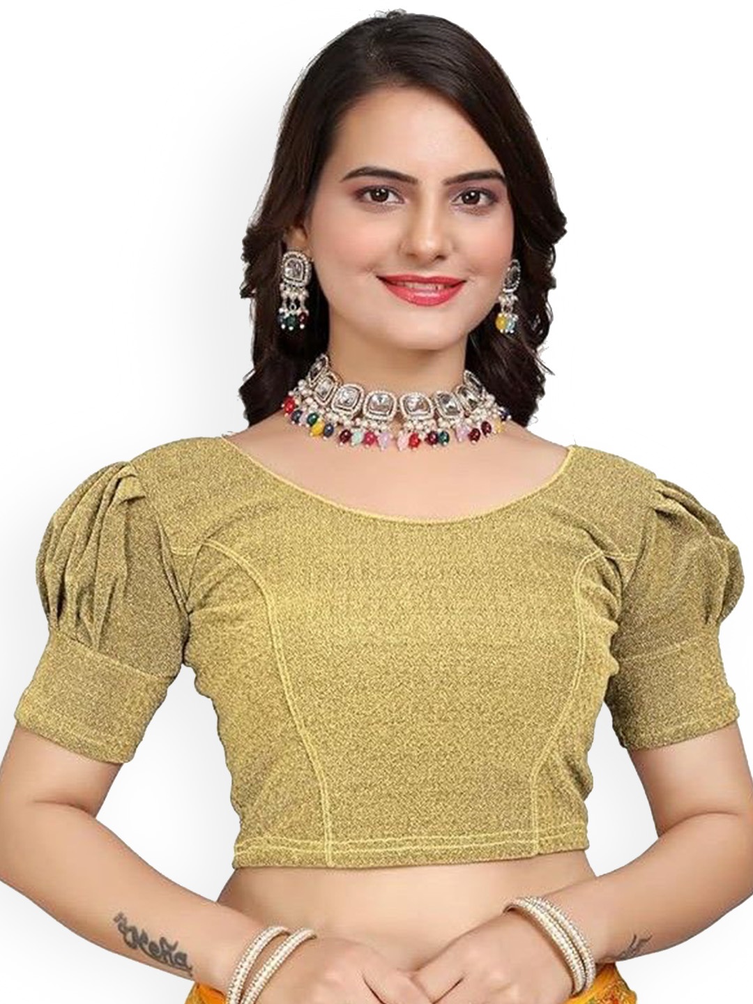 

SS Sanket Synthetics Women Saree Blouse, Gold