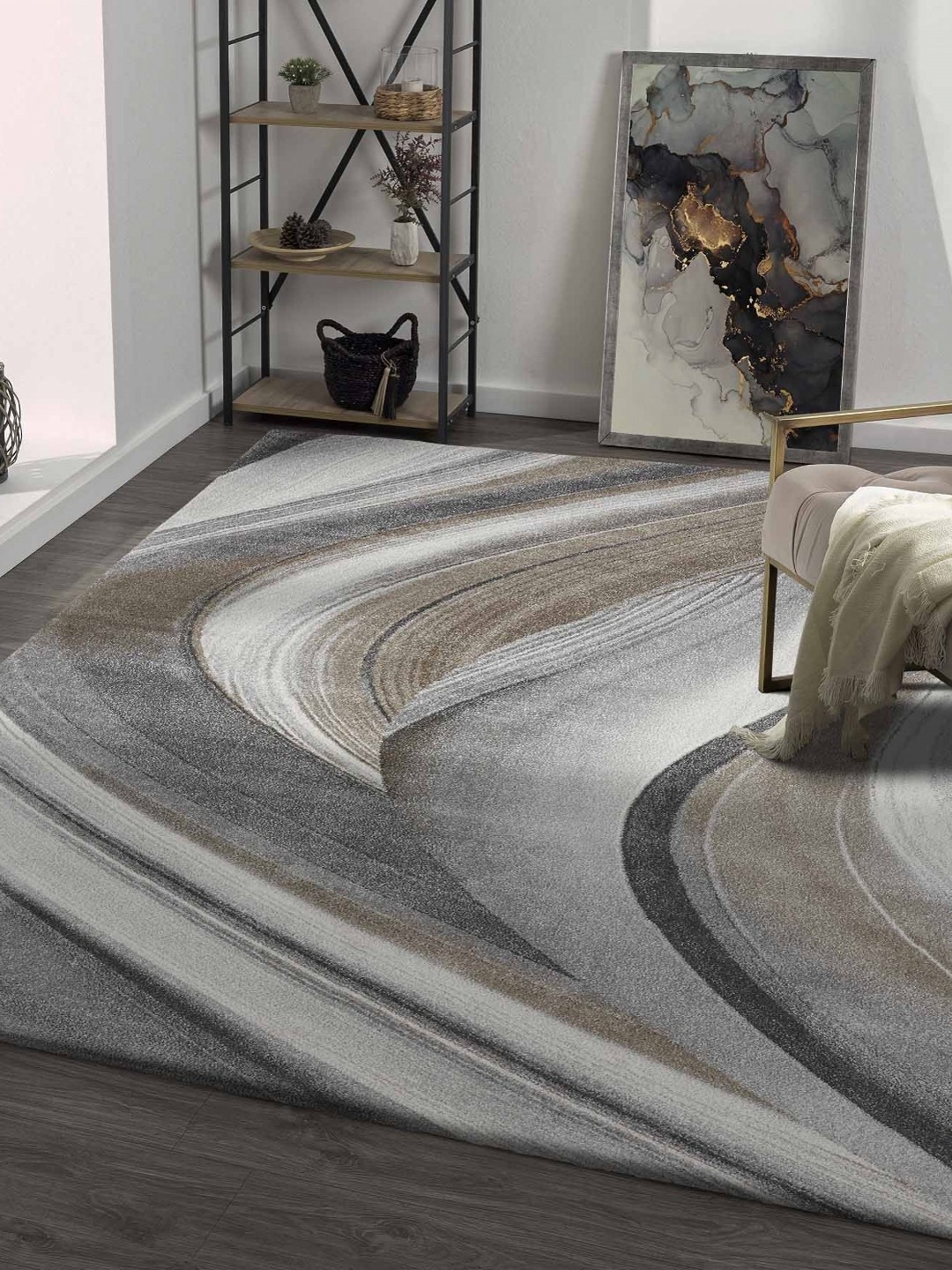 

OBSESSIONS Brown Abstract Anti-Skid Polypropylene Carpet