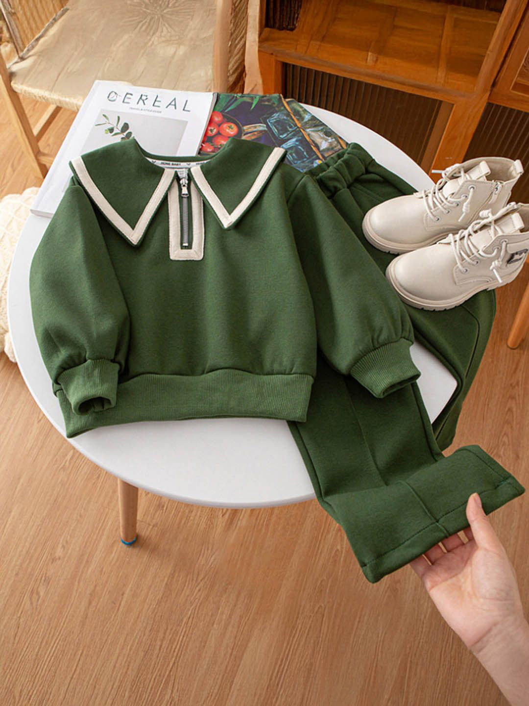 

Xsole Girls Polo Collar Top With Trousers, Green