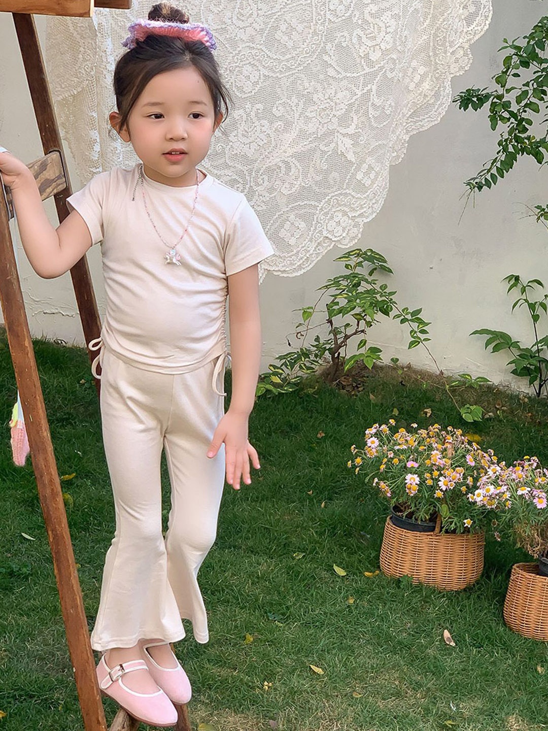 

YK Girls Top With Trousers, Cream