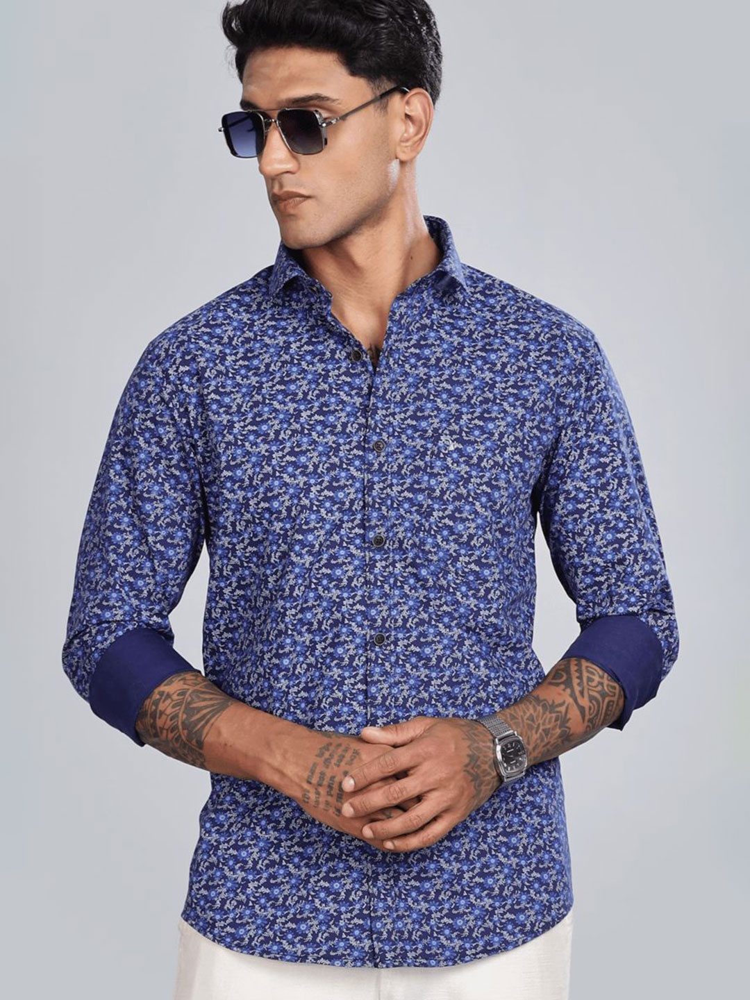 

Blueisland Clothing Men Standard Opaque Printed Formal Shirt, Blue