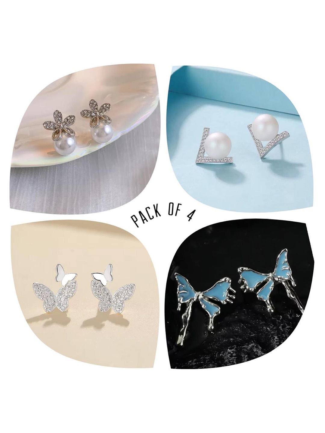 

TANLOOMS Set Of 4 Gold-Plated Contemporary Pearls Korean Studs, White