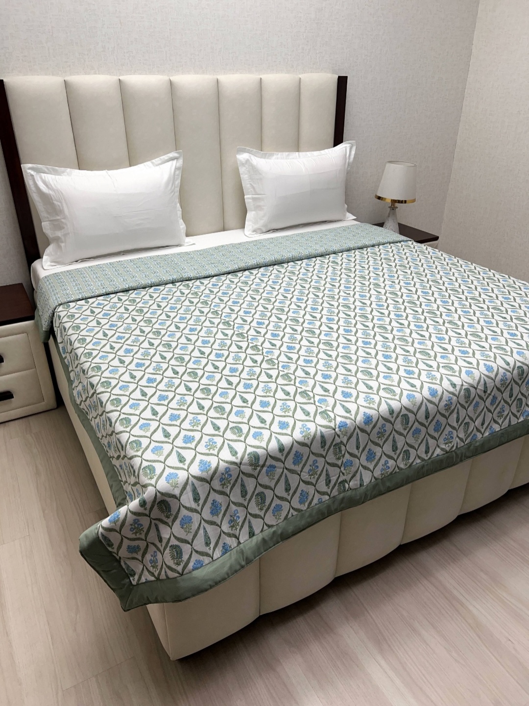 

Pure Decor Green & White Floral AC Room Double Bed Dohar