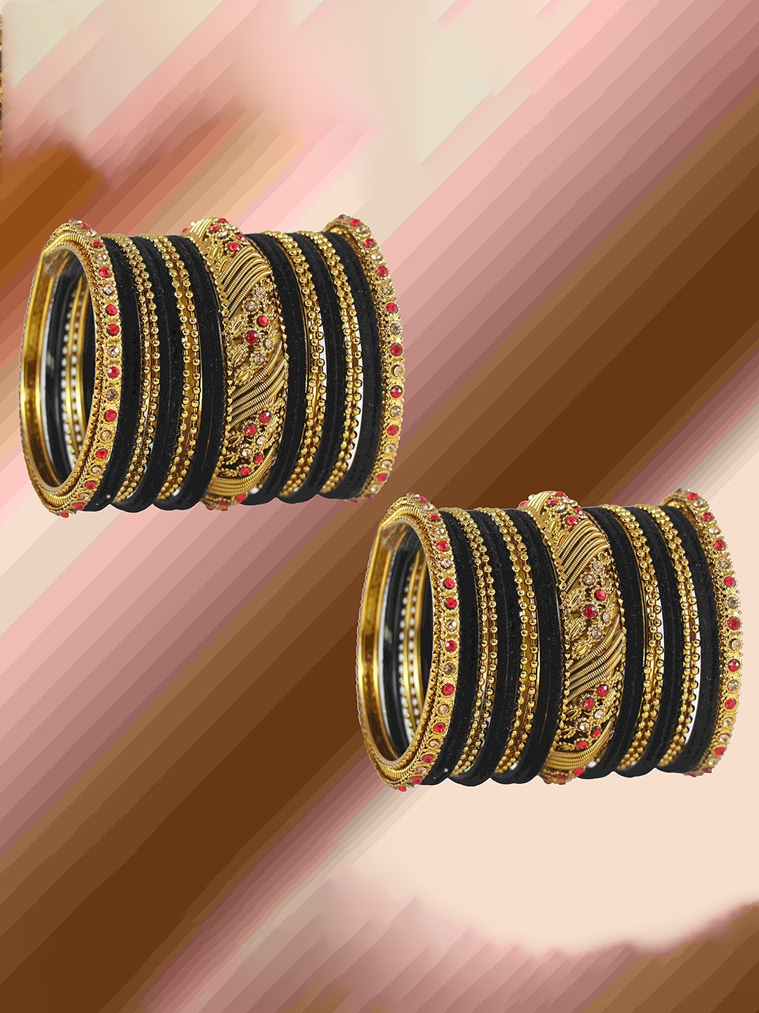 

ZULKA Set Of 46 Cubic Zirconia Stones Studded Bangles, Gold