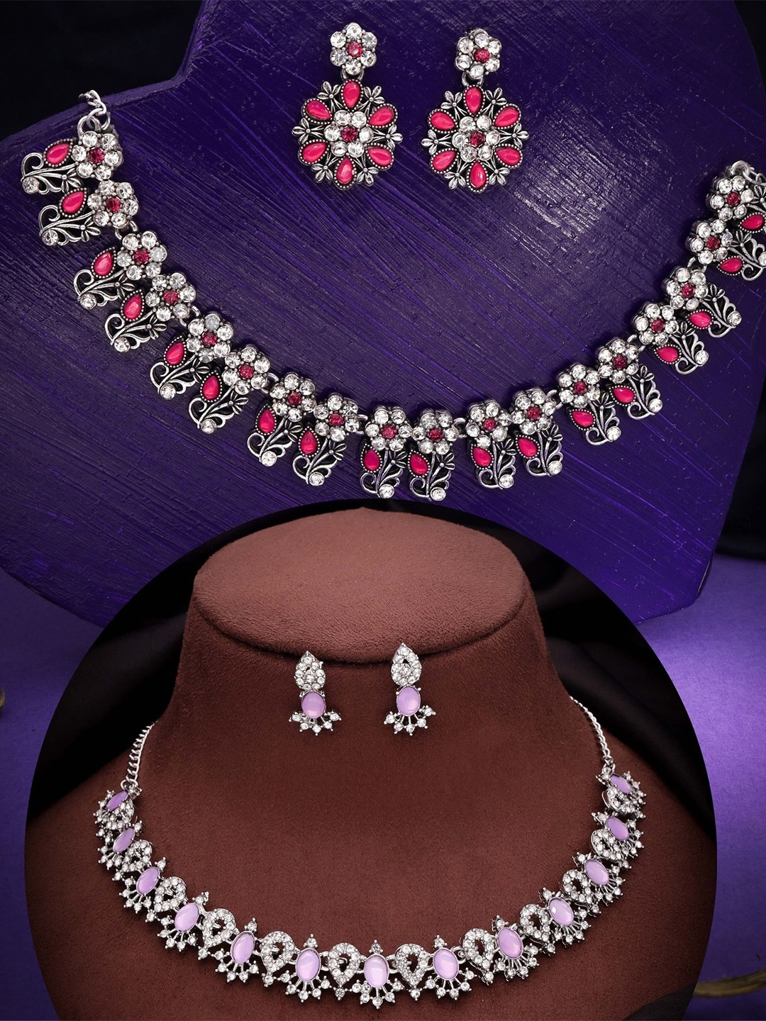 

DIVASTRI Set Of 2 Gold Plated Artificial Stones Studded Jewellery Set