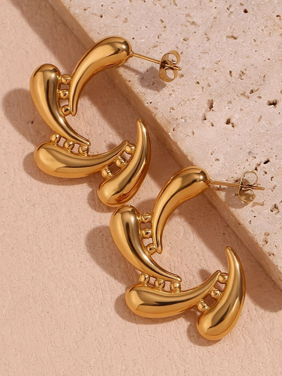 

KRYSTALZ Stainless Steel Gold-Plated Contemporary Shaped Drop Earrings