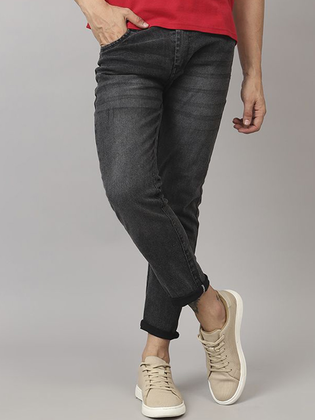 

Moda Rapido Men Classic Tapered Fit Slash Knee Jeans, Grey