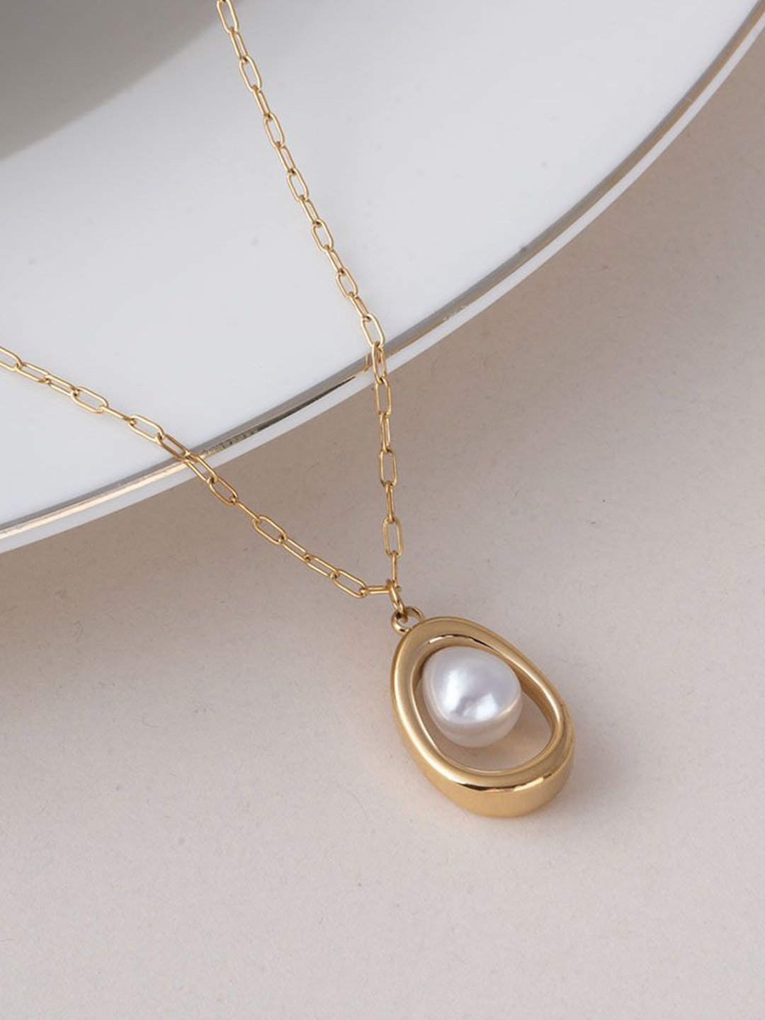 

PALMONAS Dainty Pearl Pendant Waterproof & Anti-Tarnish, Gold