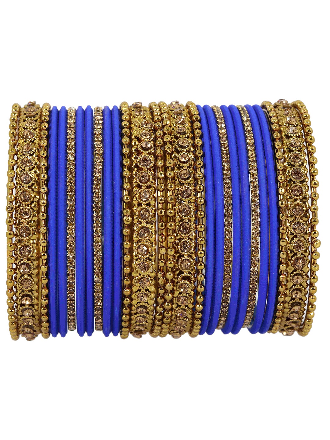 

ZULKA Set Of 28 Metal With Zircon Gemstone Studded Traditional Bangles, Gold