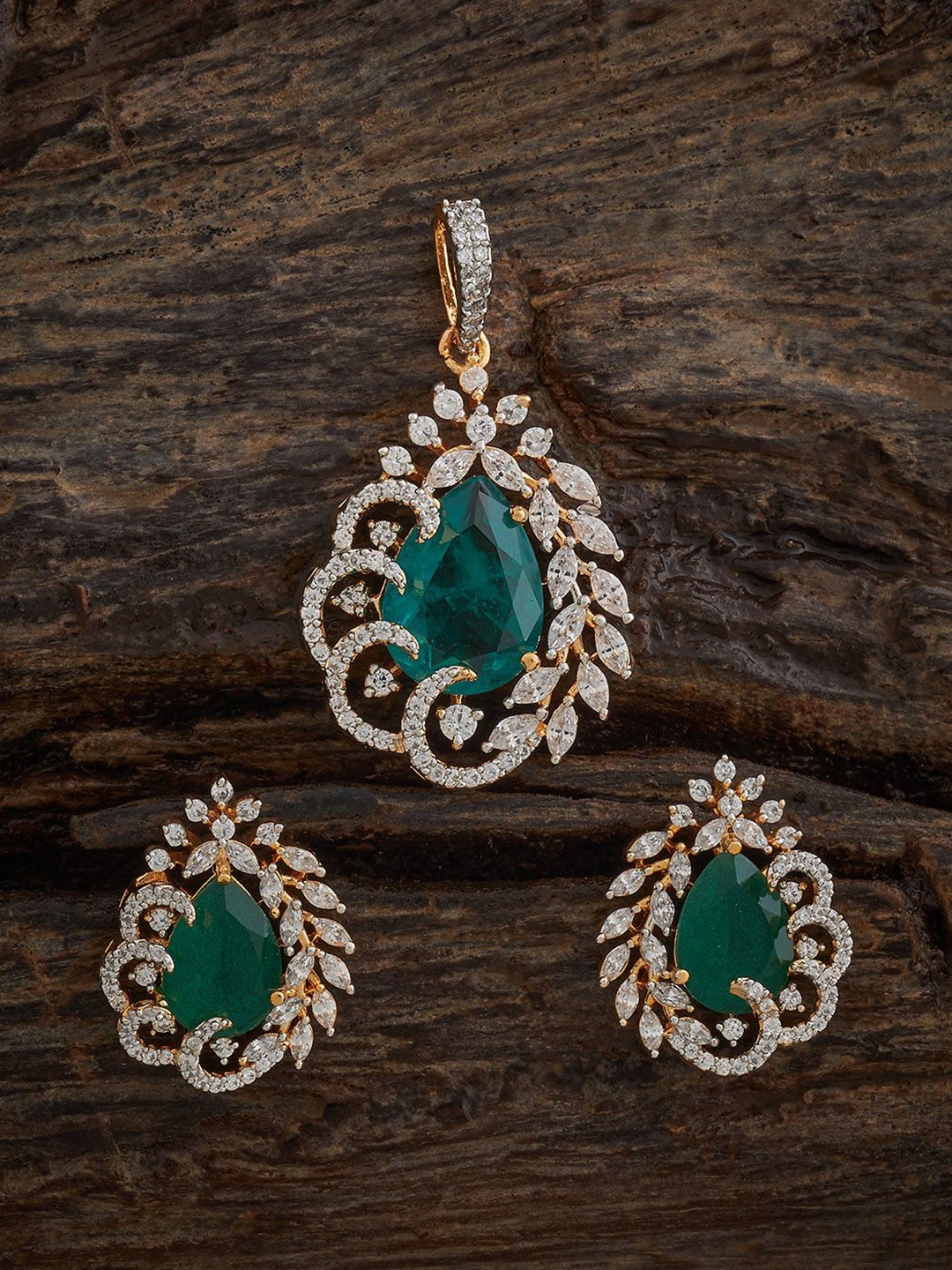 

Kushal's Fashion Jewellery Mint Rose Gold-Plated Party Zircon Pendant Set