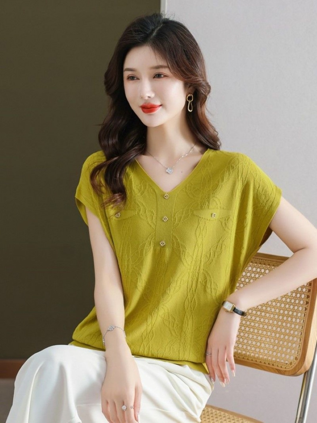 

StyleCast Women V-Neck T-shirt, Yellow
