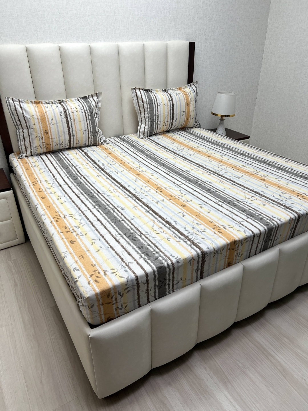 

Pure Decor Yellow & Grey Floral 180 TC King Bedsheet with 2 Pillow Covers