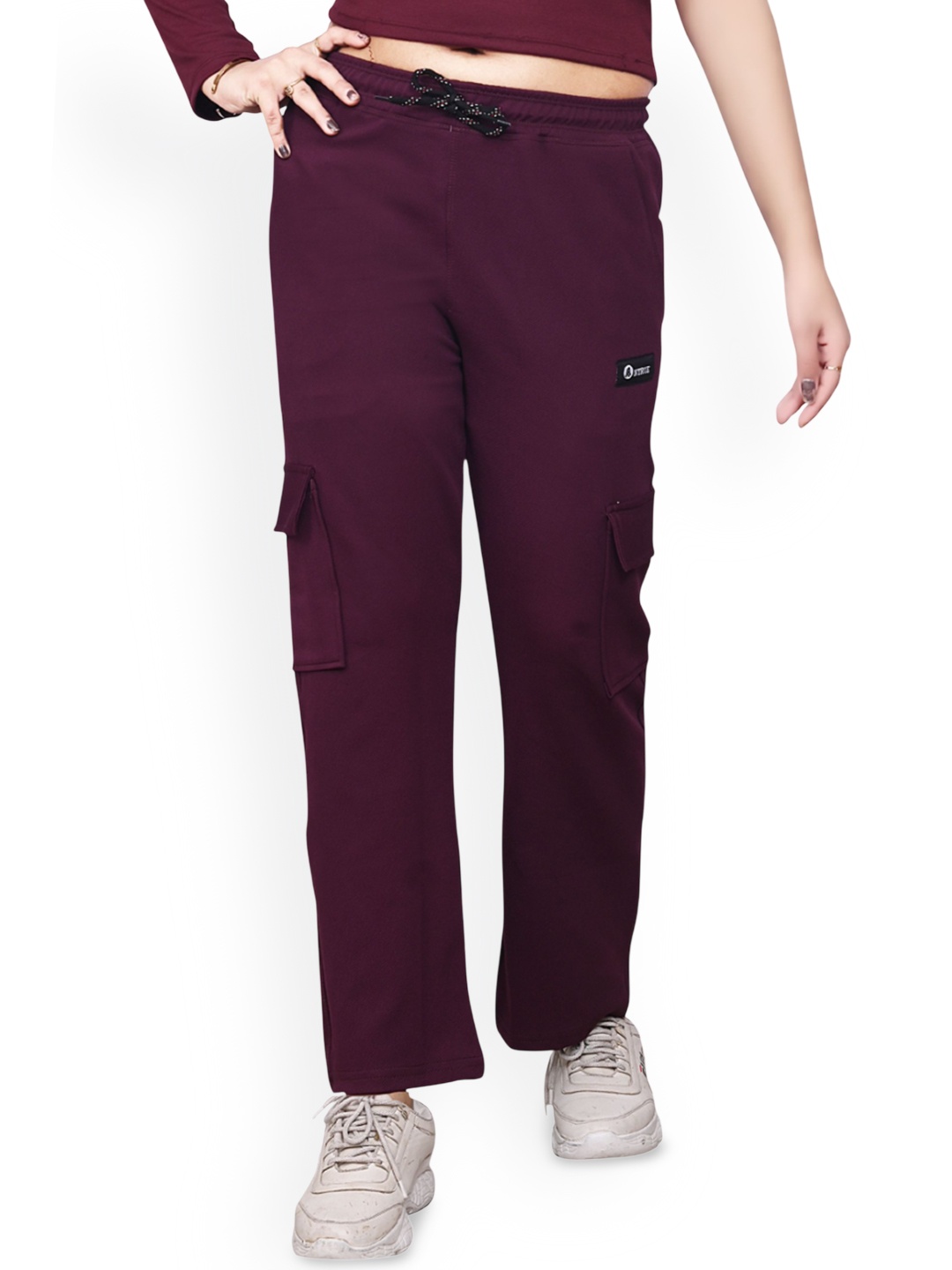 

ANTRUE Women Mid Rise Cargo Track Pant, Maroon