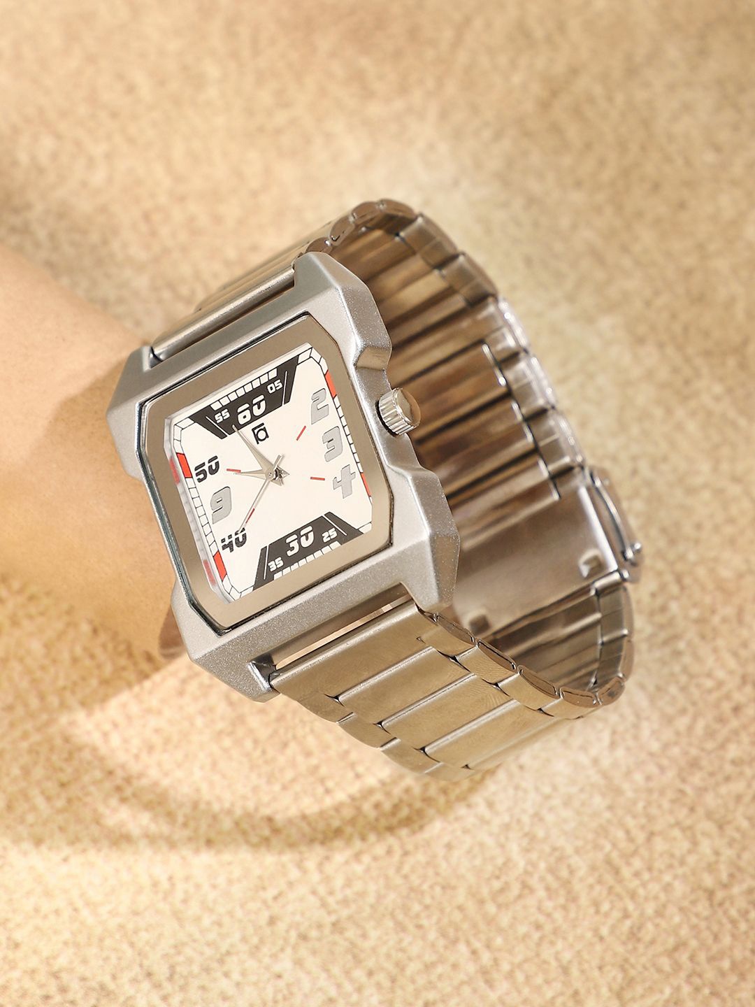 

French Accent Men Dial & Stainless Steel Bracelet Style Straps Analogue Watch SW25_FAWC1009, Silver