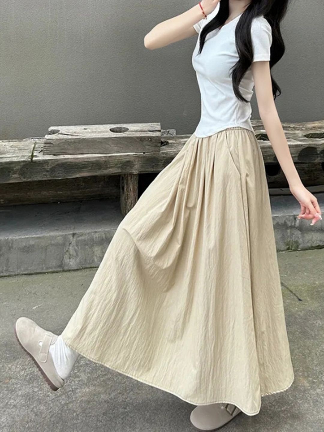 

DressBerry Flared Maxi Skirt, Cream
