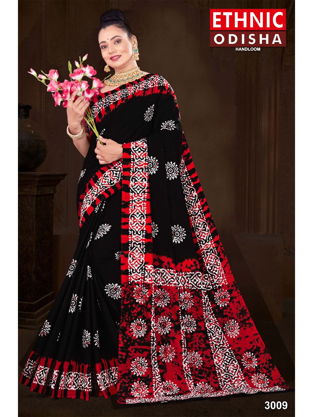 

pasapalli Batik Pure Cotton Sambalpuri Saree, Black