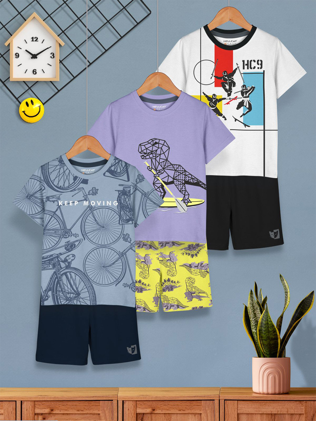 

HELLCAT Boys Printed T-shirt with Shorts, Black