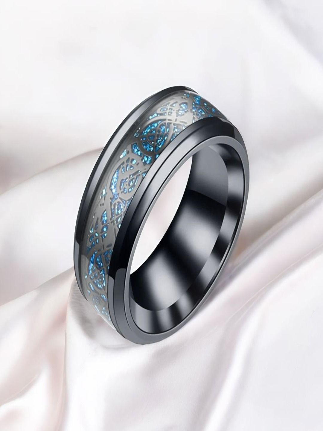 

The Roadster Lifestyle Co Men Rhodium-Plated Dragon Design Finger Ring, Black
