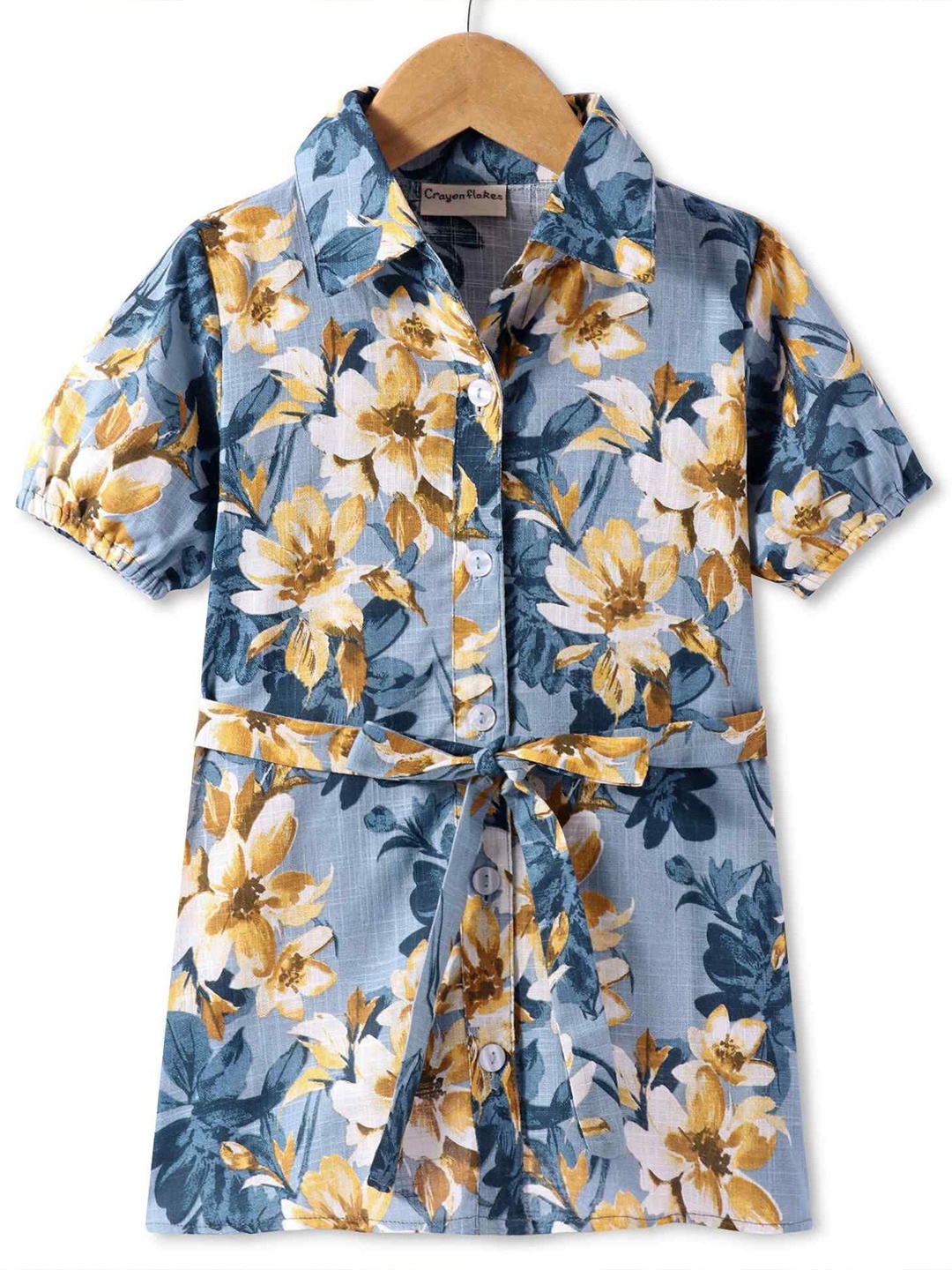 

CrayonFlakes Floral Print Shirt Mini Dress, Blue