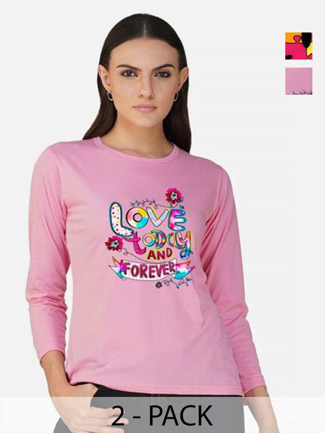 

Metronaut Women 2 Printed Bio Finish Applique T-shirt, Pink